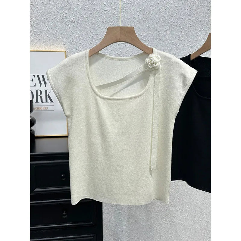 Ice Silk Tank Top for Women Knitted Women's Tanks Camis Skew Collar Going Out Tops - Zeprah