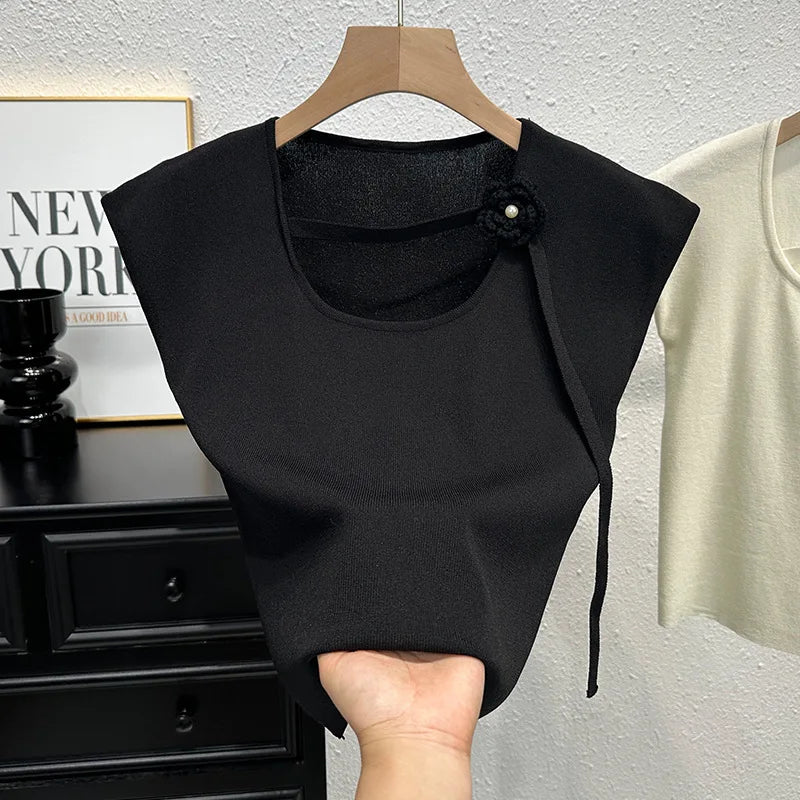 Ice Silk Tank Top for Women Knitted Women's Tanks Camis Skew Collar Going Out Tops - Zeprah