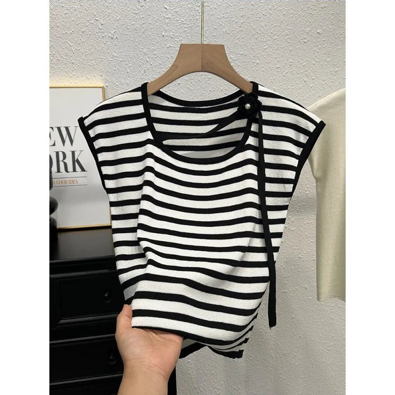 Ice Silk Tank Top for Women Knitted Women's Tanks Camis Skew Collar Going Out Tops - Zeprah