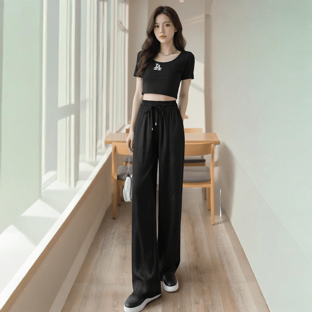 Ice - silk Wide - Leg Trousers Printed Cool Trousers Lightweight Slacks - Zeprah