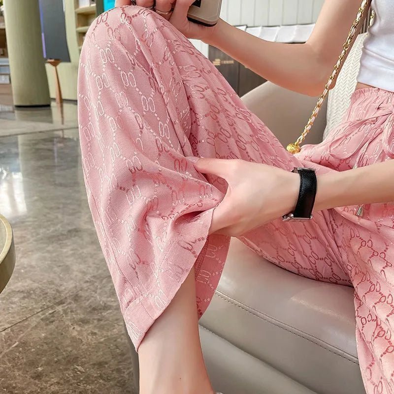 Ice - silk Wide - Leg Trousers Printed Cool Trousers Lightweight Slacks - Zeprah