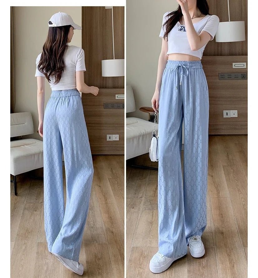 Ice - silk Wide - Leg Trousers Printed Cool Trousers Lightweight Slacks - Zeprah