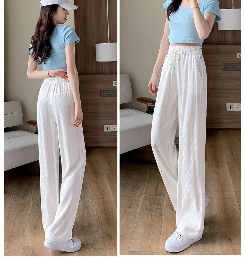 Ice - silk Wide - Leg Trousers Printed Cool Trousers Lightweight Slacks - Zeprah