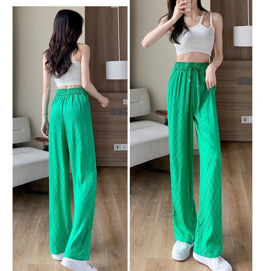 Ice - silk Wide - Leg Trousers Printed Cool Trousers Lightweight Slacks - Zeprah