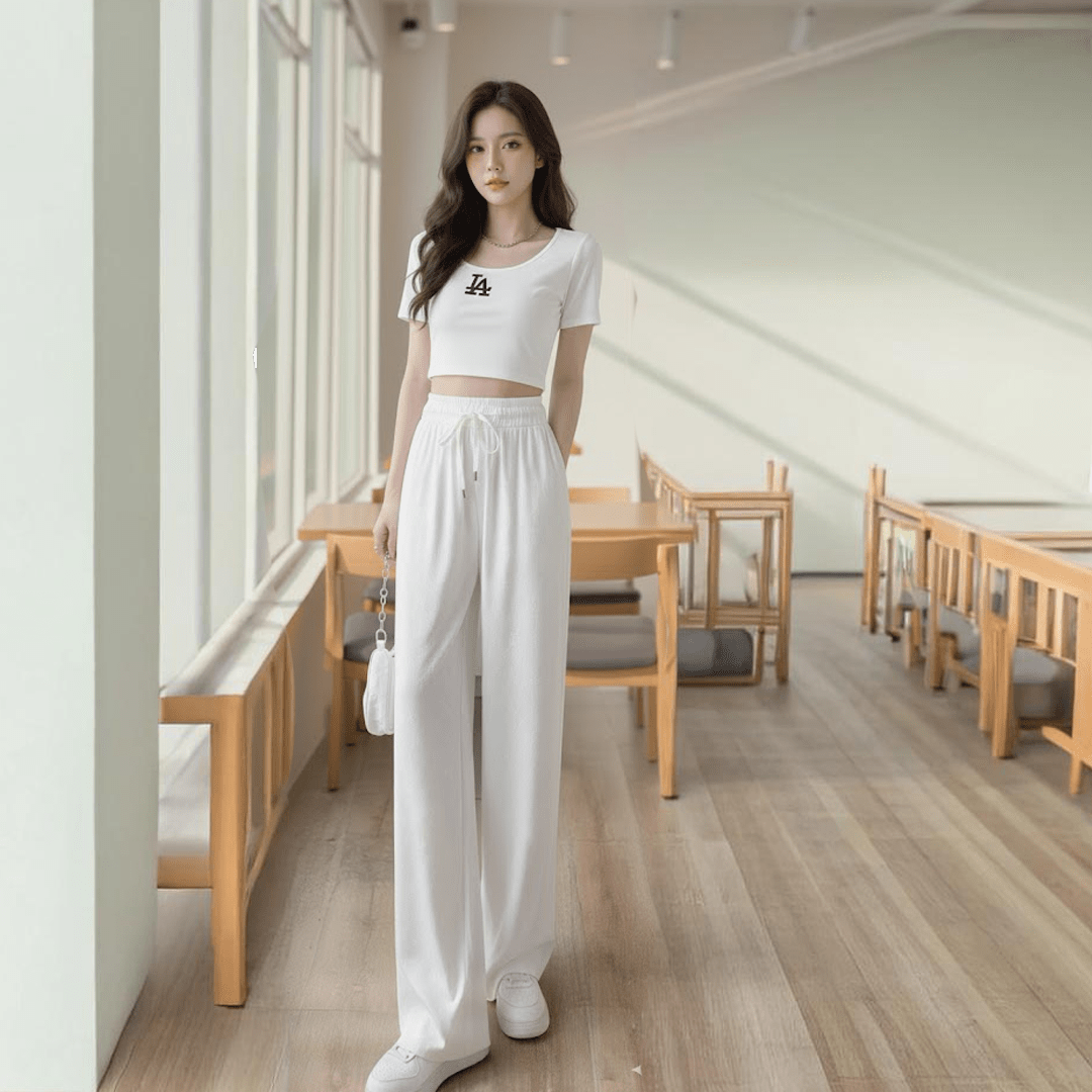 Ice - silk Wide - Leg Trousers Printed Cool Trousers Lightweight Slacks - Zeprah