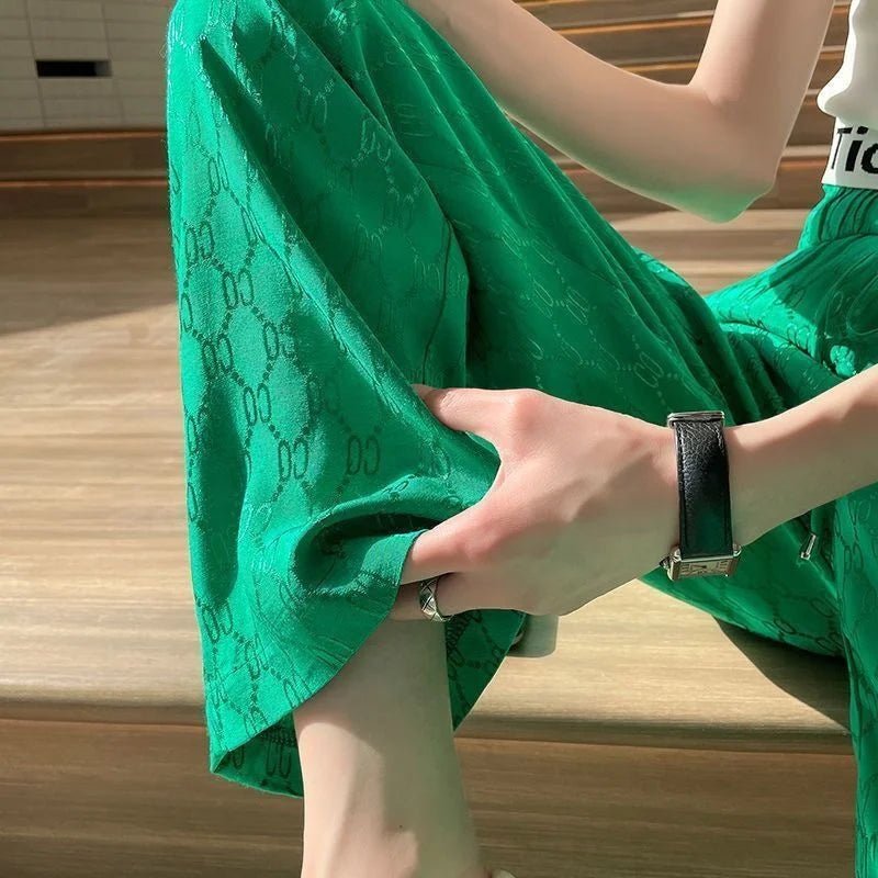 Ice - silk Wide - Leg Trousers Printed Cool Trousers Lightweight Slacks - Zeprah