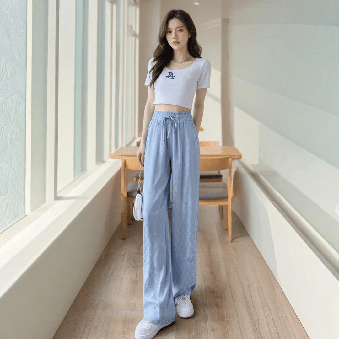 Ice - silk Wide - Leg Trousers Printed Cool Trousers Lightweight Slacks - Zeprah
