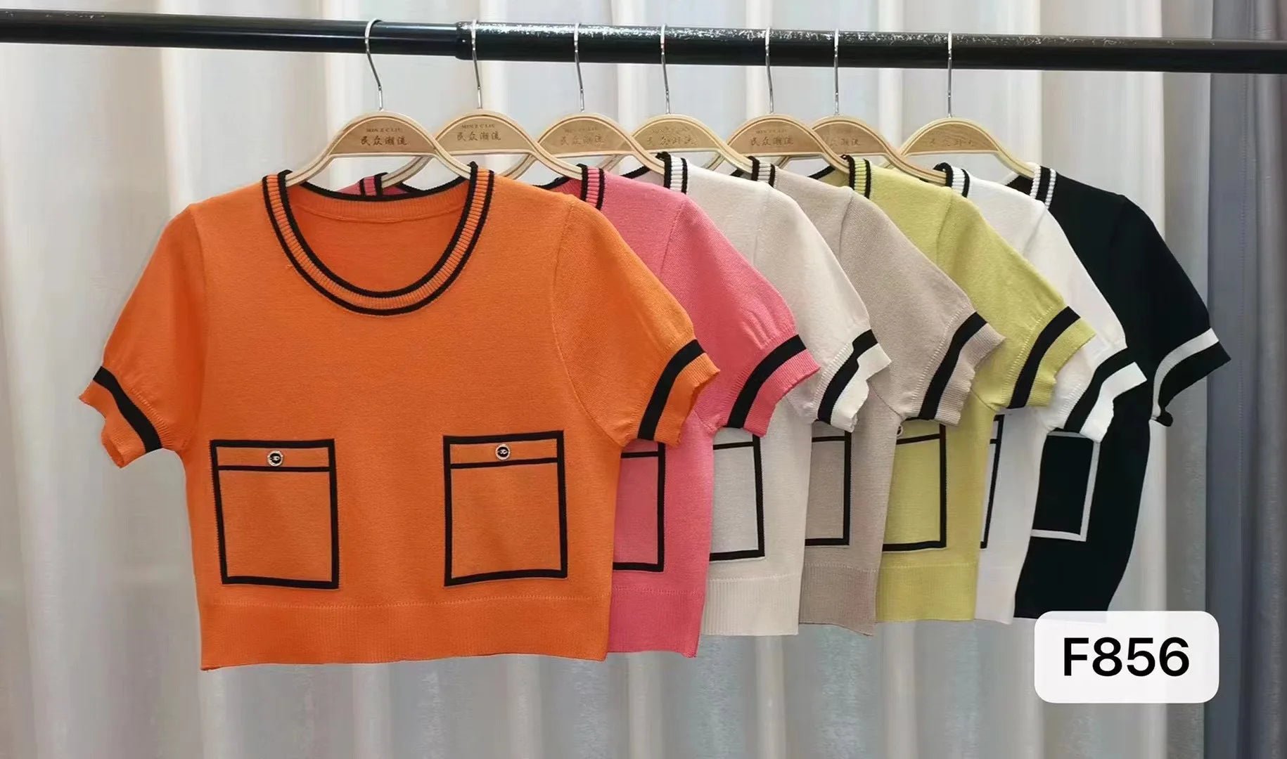 Ice Silk Women's Clothing Color Contrast Crewneck Tops for Women Knitted Short - Sleeved Tee - Zeprah