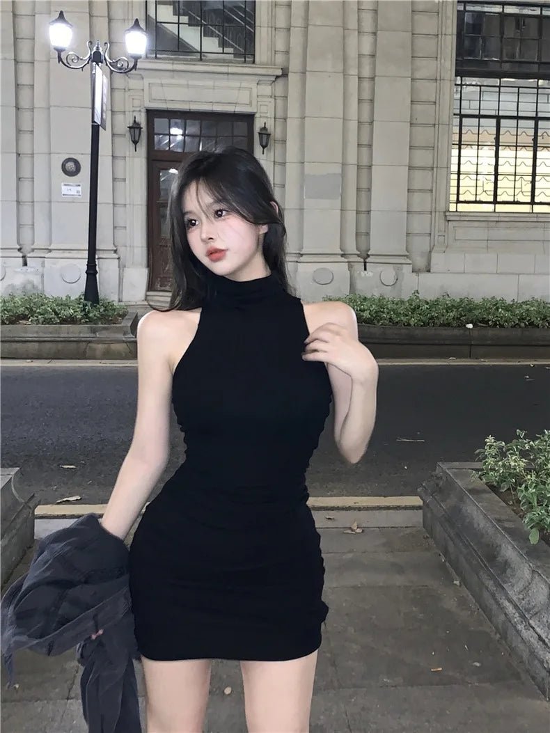 Innocent - Seductive Style Belt Sleeve Dress Women's High Neck Spice Girl Fashion A - Line Hip Dress - Zeprah