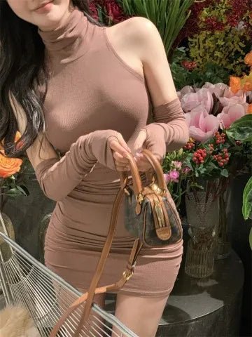 Innocent - Seductive Style Belt Sleeve Dress Women's High Neck Spice Girl Fashion A - Line Hip Dress - Zeprah