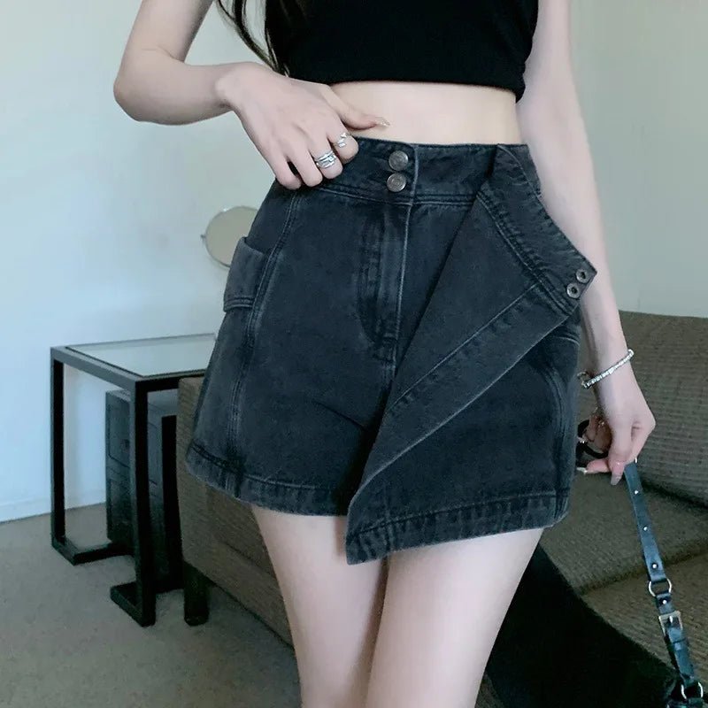 Irregular Denim Women's Summer High Waist A - Line Skirt Spice Girl Vintage Slimming Hip Skirt - Zeprah