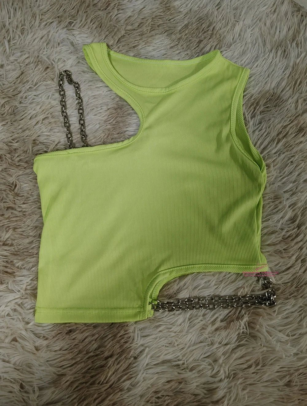 Irregular Design Sense Niche Pure Style Short Metal Chain Knitted Vest Solid Color Short Shoulder Tank Top - Zeprah