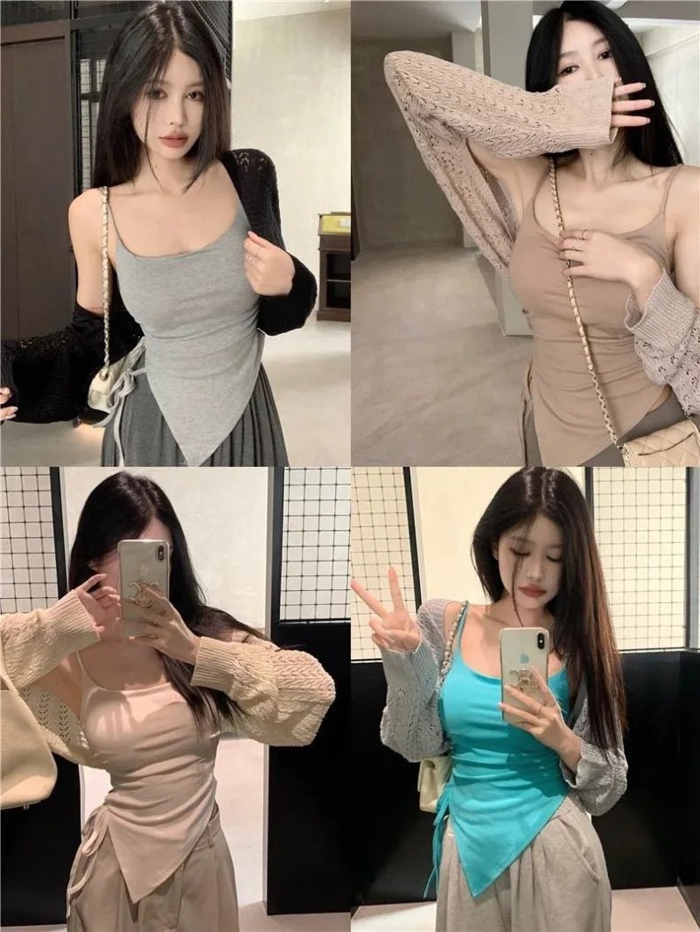 Irregular Split Pad Camisole Knitted Tank Top Female Outside Underwear Vest Camisole - Zeprah