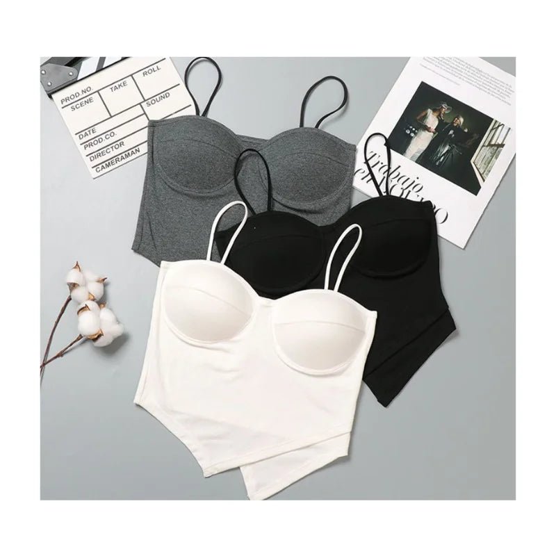 Irregular Stylish Korean Dance Pop Outfit Hot Girl Padded Vest Elastic Anti Crease Camisole Women Base Tank Crop Top - Zeprah