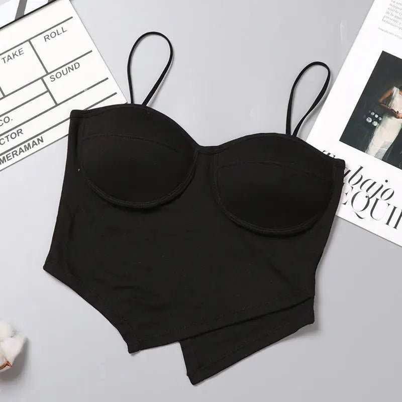 Irregular Stylish Korean Dance Pop Outfit Hot Girl Padded Vest Elastic Anti Crease Camisole Women Base Tank Crop Top - Zeprah