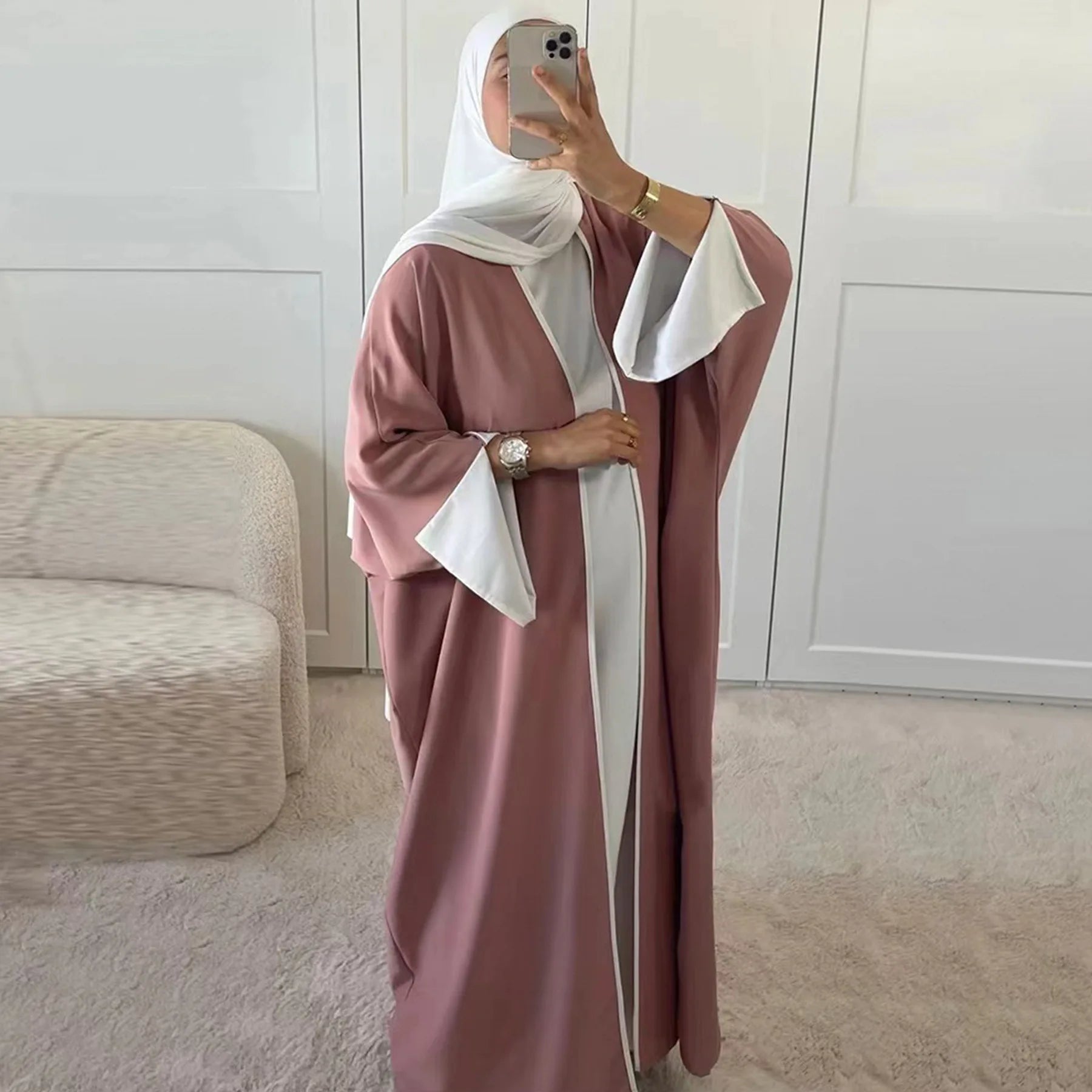 Islamic Turkey Eid Ramadan Cardigan Modest Kimono Women Muslim Dress Nida Split Sleeve Dubai Abaya - Zeprah