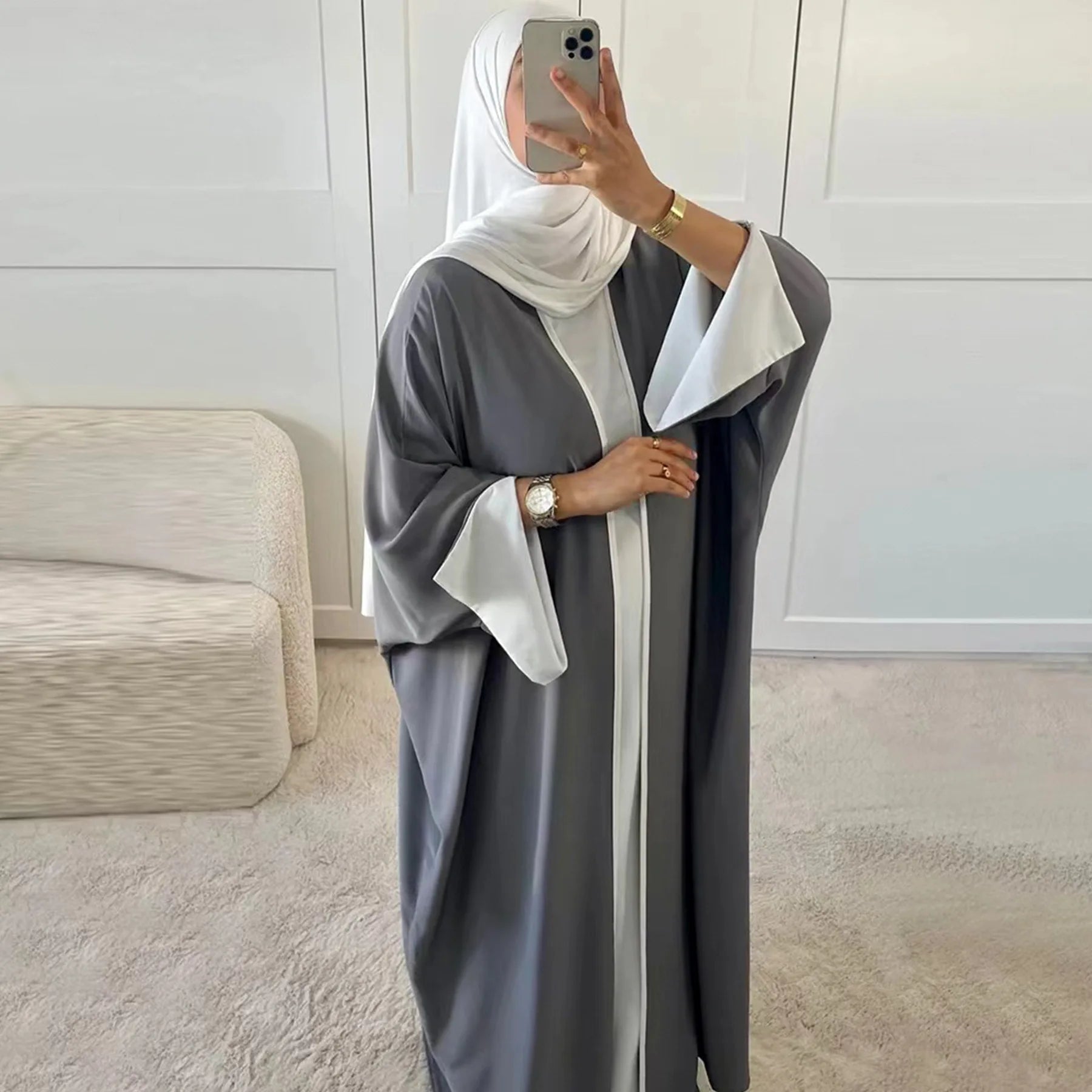 Islamic Turkey Eid Ramadan Cardigan Modest Kimono Women Muslim Dress Nida Split Sleeve Dubai Abaya - Zeprah