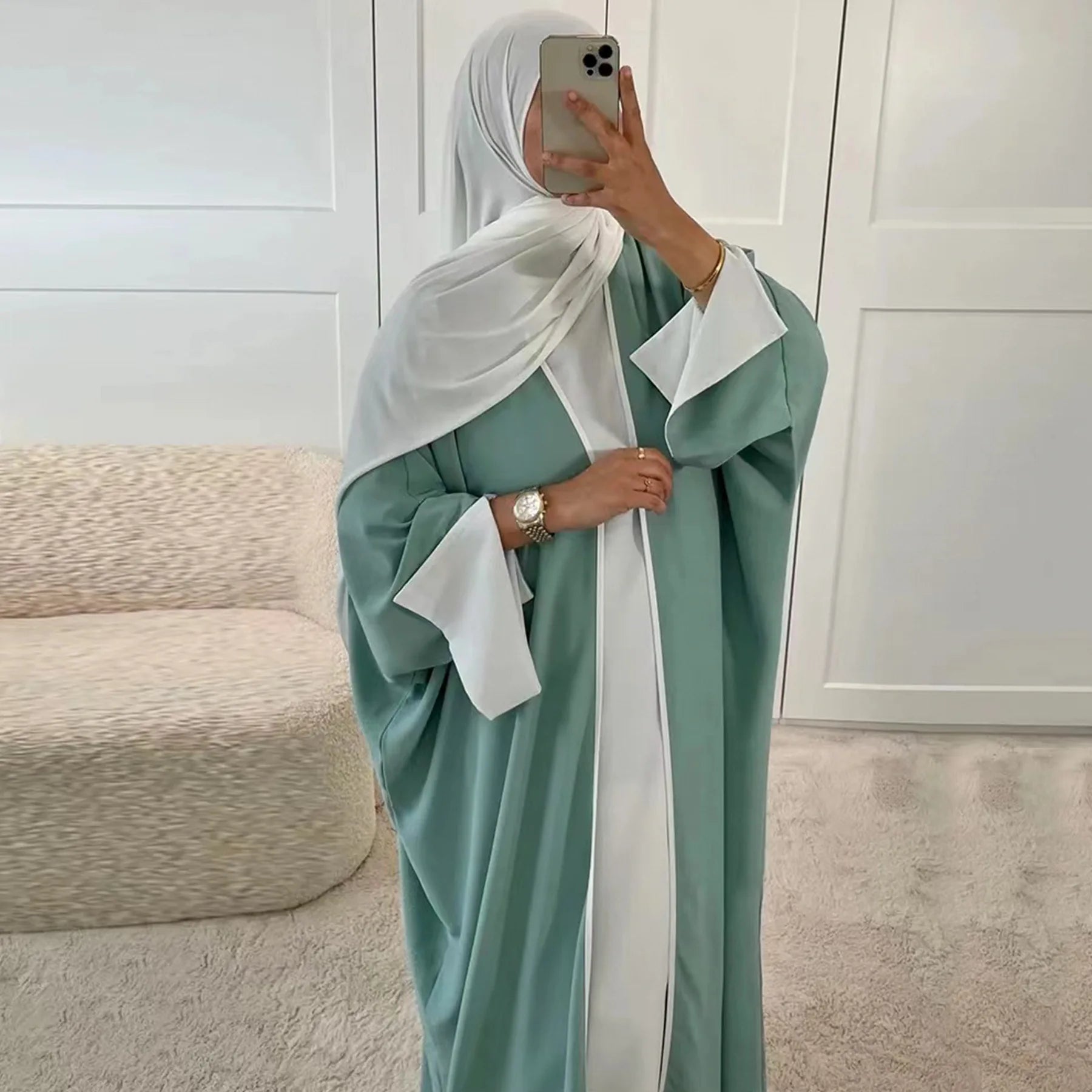 Islamic Turkey Eid Ramadan Cardigan Modest Kimono Women Muslim Dress Nida Split Sleeve Dubai Abaya - Zeprah