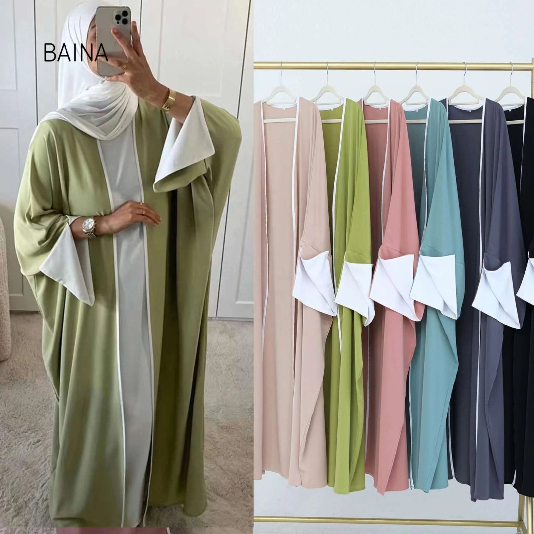 Islamic Turkey Eid Ramadan Cardigan Modest Kimono Women Muslim Dress Nida Split Sleeve Dubai Abaya - Zeprah