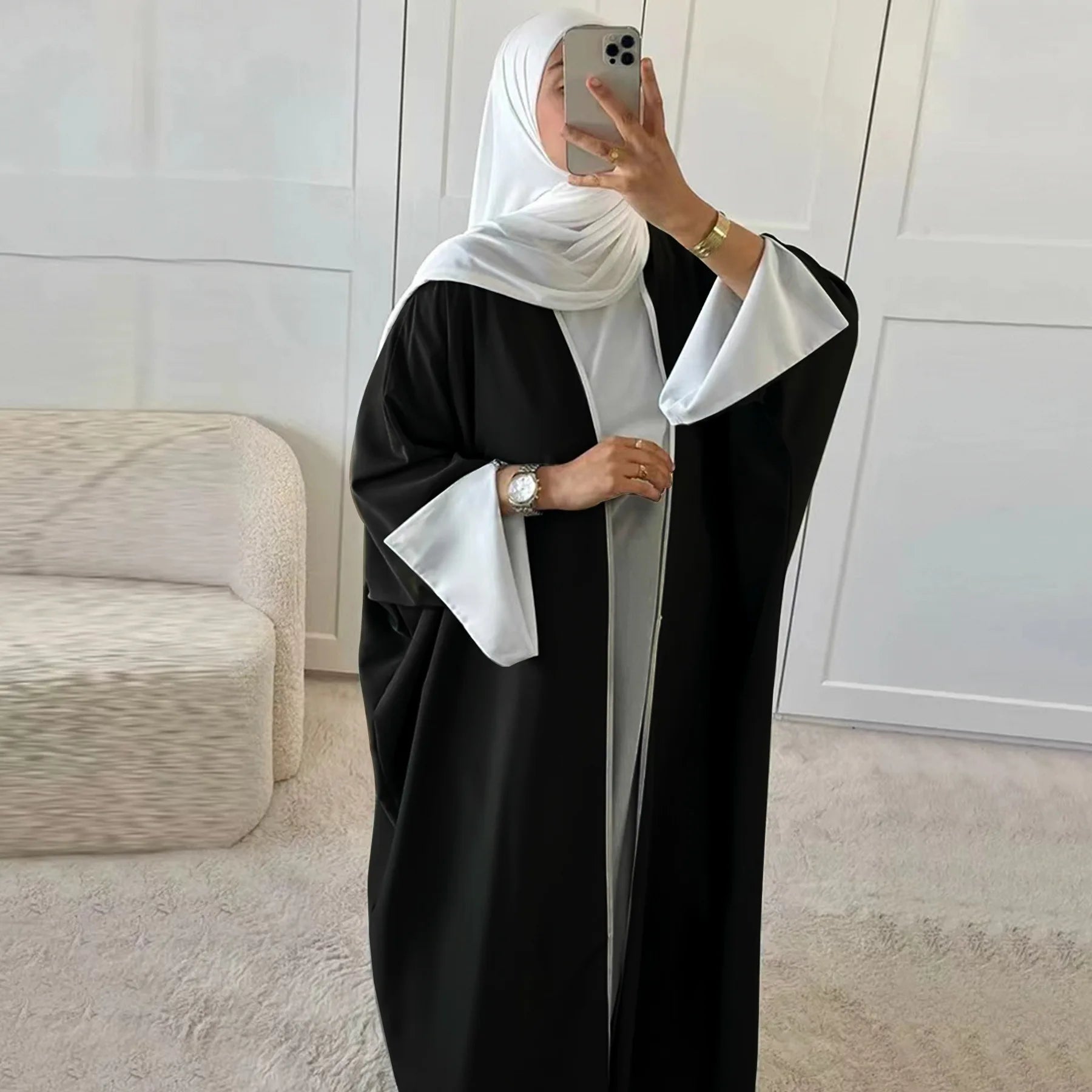 Islamic Turkey Eid Ramadan Cardigan Modest Kimono Women Muslim Dress Nida Split Sleeve Dubai Abaya - Zeprah