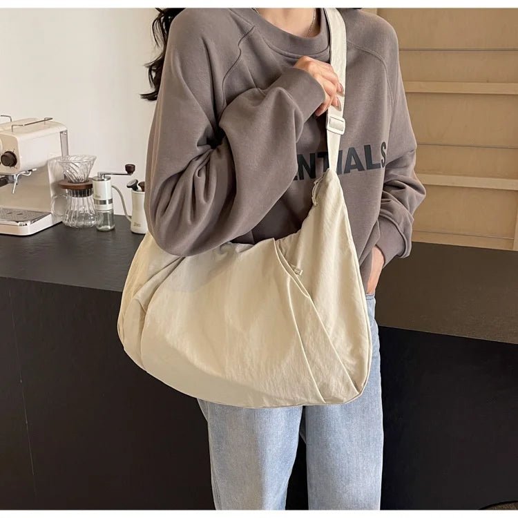 Japanese - Style Large Capacity Nylon Shoulder Bag for Women Pleated Crossbody Design Zipper Solid Color for Commuting Students - Zeprah
