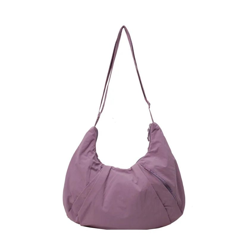 Japanese - Style Large Capacity Nylon Shoulder Bag for Women Pleated Crossbody Design Zipper Solid Color for Commuting Students - Zeprah