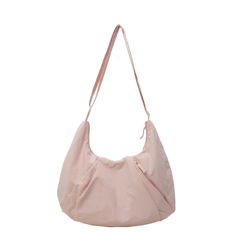 Japanese - Style Large Capacity Nylon Shoulder Bag for Women Pleated Crossbody Design Zipper Solid Color for Commuting Students - Zeprah