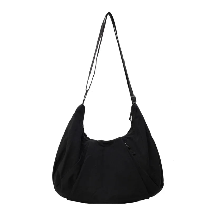 Japanese - Style Large Capacity Nylon Shoulder Bag for Women Pleated Crossbody Design Zipper Solid Color for Commuting Students - Zeprah