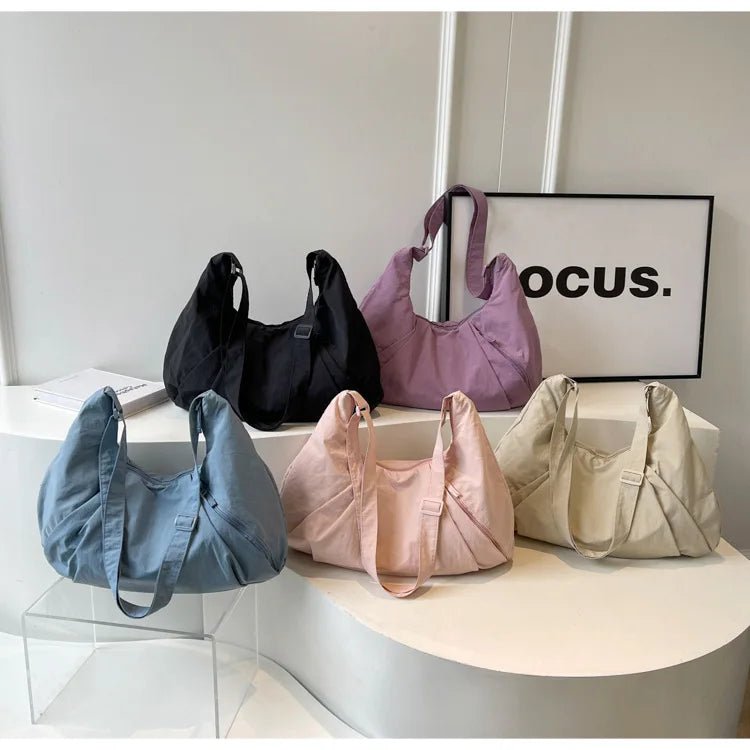 Japanese - Style Large Capacity Nylon Shoulder Bag for Women Pleated Crossbody Design Zipper Solid Color for Commuting Students - Zeprah