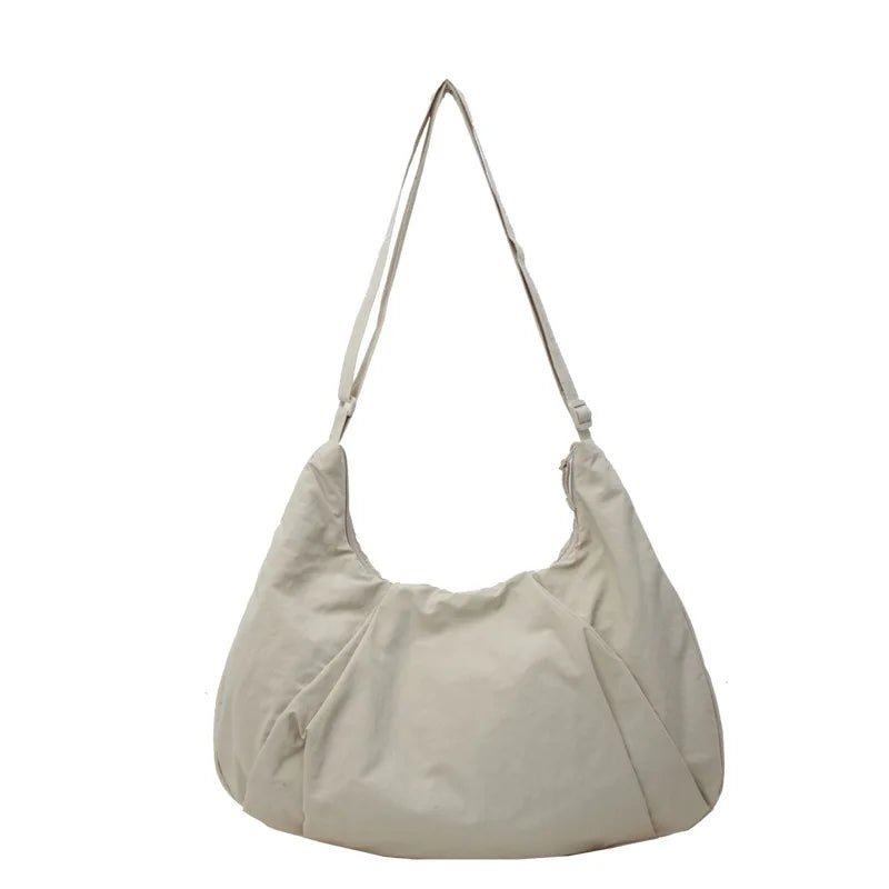 Japanese - Style Large Capacity Nylon Shoulder Bag for Women Pleated Crossbody Design Zipper Solid Color for Commuting Students - Zeprah
