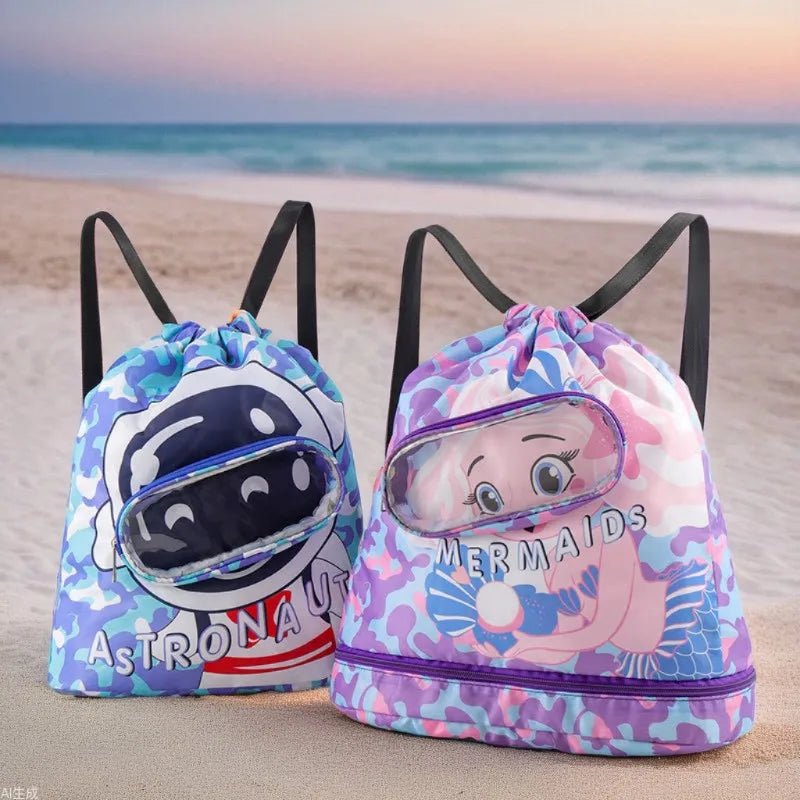 Kidsren's Wet Dry Separation Waterproof Storage Bag Boys Girls Sports Portable Cute Cartoon Beach Backpack Made Polyester - Zeprah