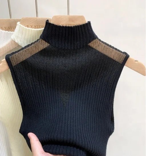 Knit Tank Top for Women Halter Basic tank Top Half High Neck Strapless Top - Zeprah