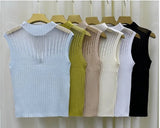 Knit Tank Top for Women Halter Basic tank Top Half High Neck Strapless Top - Zeprah