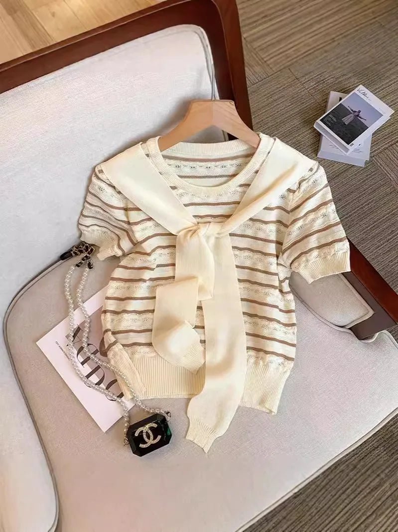 Knitted Crop Top Hollow Out Women's Clothing Best Sale Short - Sleeved Tee - Zeprah