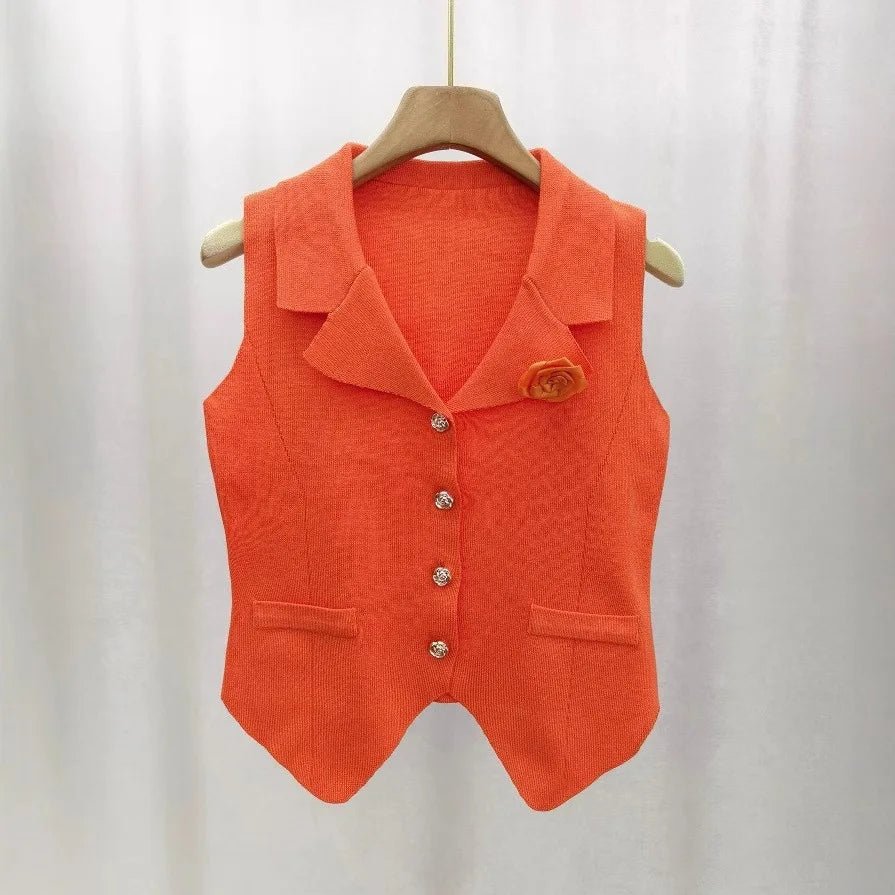 Knitted Flower Women's Camisole Solid Colour Breathable Simple Crop Top Women's Knitting tank Top - Zeprah