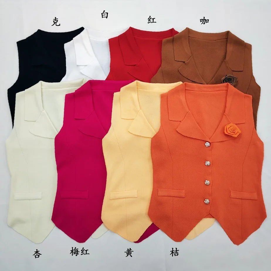 Knitted Flower Women's Camisole Solid Colour Breathable Simple Crop Top Women's Knitting tank Top - Zeprah