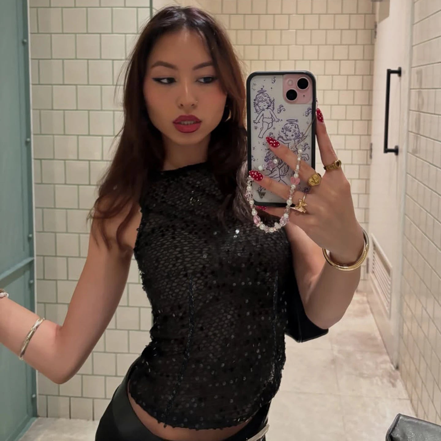 Knitted Sequin Cut - Out Sleeveless Short Top Zipper Front Club Party Vest Summer High Quality Women's Cami - Zeprah