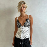 Knitted Short Polka Dot Tie - Up Camisole Sexy Backless Lace Sleeveless Top Club Wear Women's Vest - Zeprah