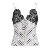 Knitted Short Polka Dot Tie - Up Camisole Sexy Backless Lace Sleeveless Top Club Wear Women's Vest - Zeprah
