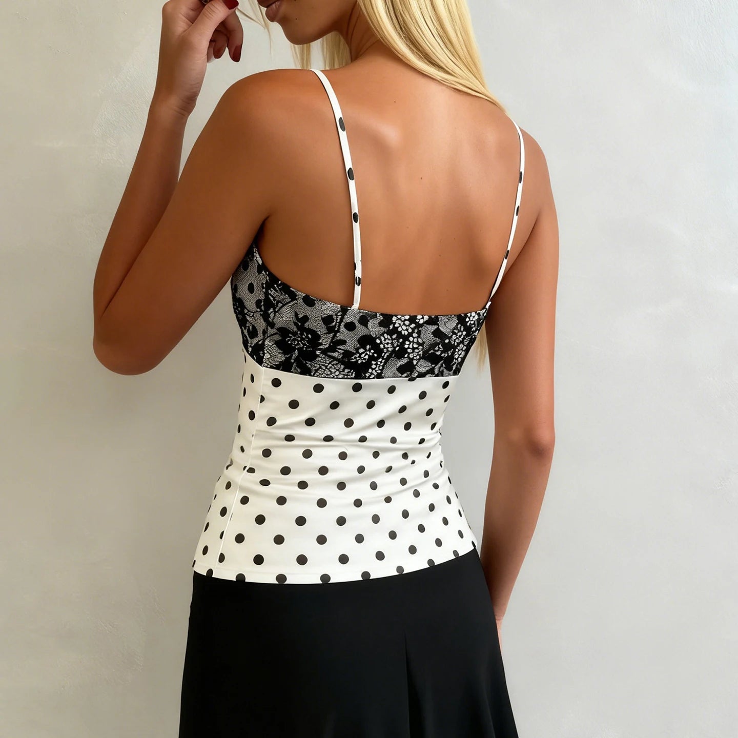 Knitted Short Polka Dot Tie - Up Camisole Sexy Backless Lace Sleeveless Top Club Wear Women's Vest - Zeprah