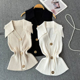 Knitted Vest Women's Summer Thin Design Niche POLO Collar Slimming Short Chic Neck Top - Zeprah