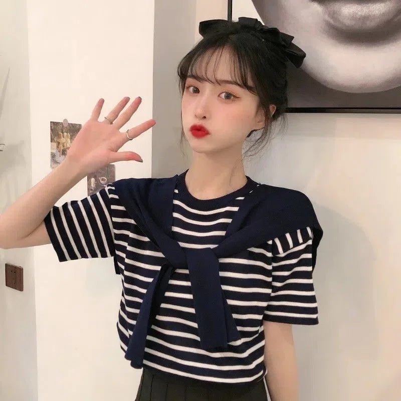 Knitted Women's Clothing Crewneck Tops for Women Popular Short - sleeved Blouse - Zeprah