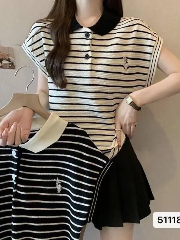 Knitted Women's T-shirts Simple Short Sleeve Top Classic Graphic Tee - Zeprah