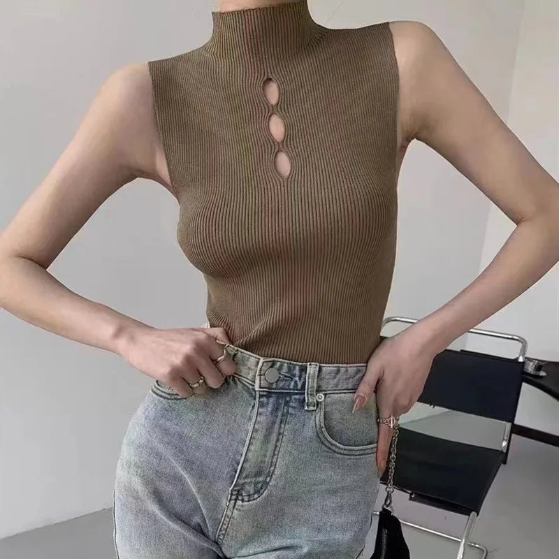 Knitted Workout Sleeveless Tanks Camis Halter Top Basic tank Top - Zeprah