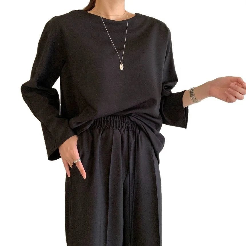 Korean Chic Autumn Long - Sleeve Loose - Fit Versatile Sweatshirt + Elastic - Waist Drawstring Women's Trousers Set - Zeprah