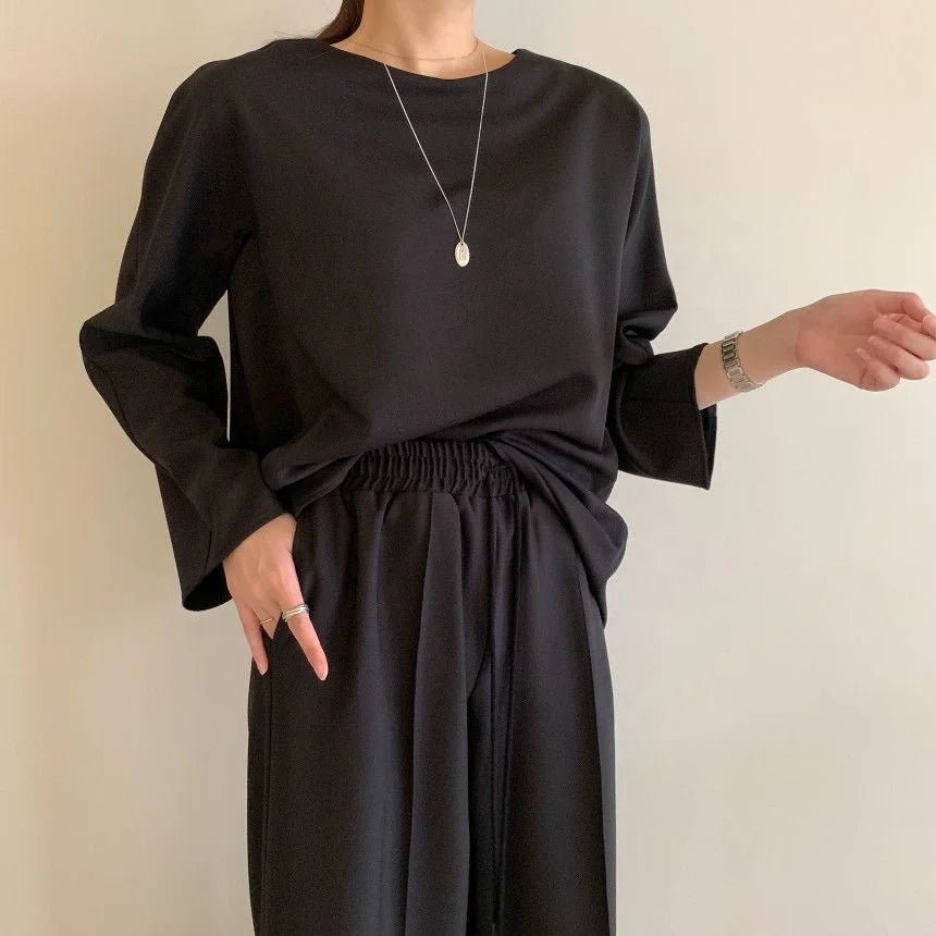 Korean Chic Autumn Long - Sleeve Loose - Fit Versatile Sweatshirt + Elastic - Waist Drawstring Women's Trousers Set - Zeprah