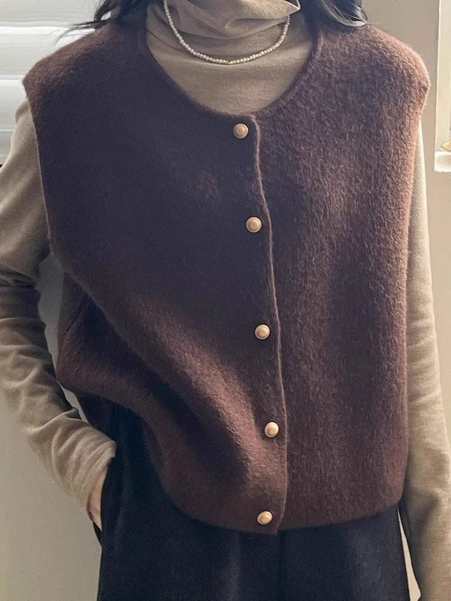 Korean Style Casual Retro Short Knitted Worsted Vest for Women New Autumn Winter Loose - Fitting Inner Layering Sleeveless Top - Zeprah