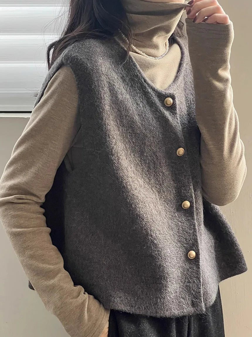 Korean Style Casual Retro Short Knitted Worsted Vest for Women New Autumn Winter Loose - Fitting Inner Layering Sleeveless Top - Zeprah