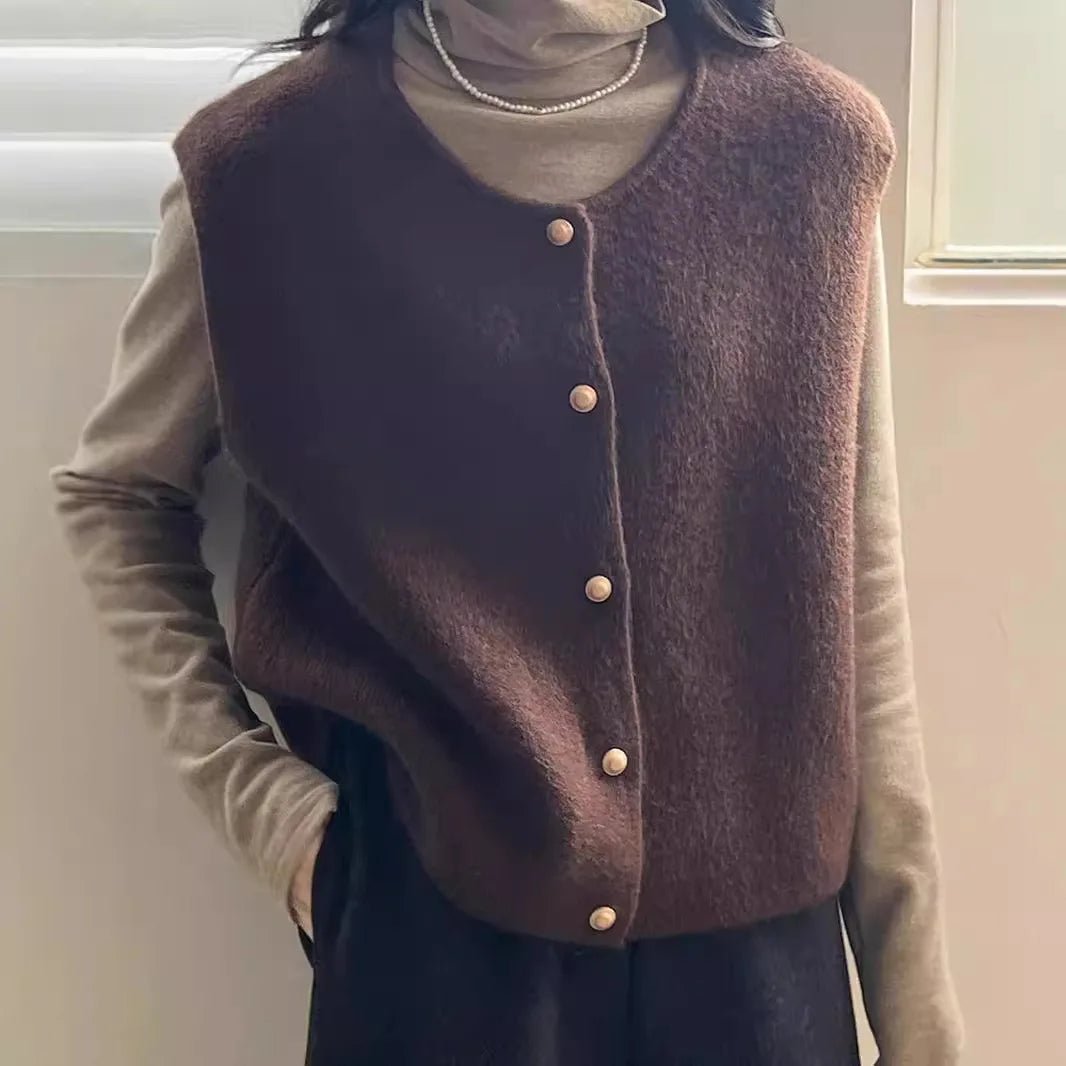 Korean Style Casual Retro Short Knitted Worsted Vest for Women New Autumn Winter Loose - Fitting Inner Layering Sleeveless Top - Zeprah