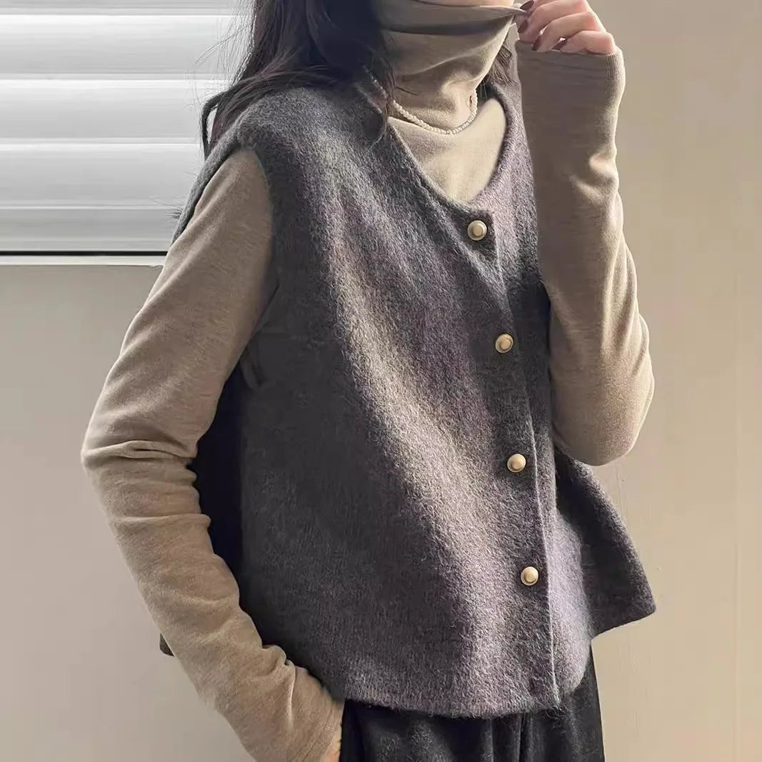 Korean Style Casual Retro Short Knitted Worsted Vest for Women New Autumn Winter Loose - Fitting Inner Layering Sleeveless Top - Zeprah